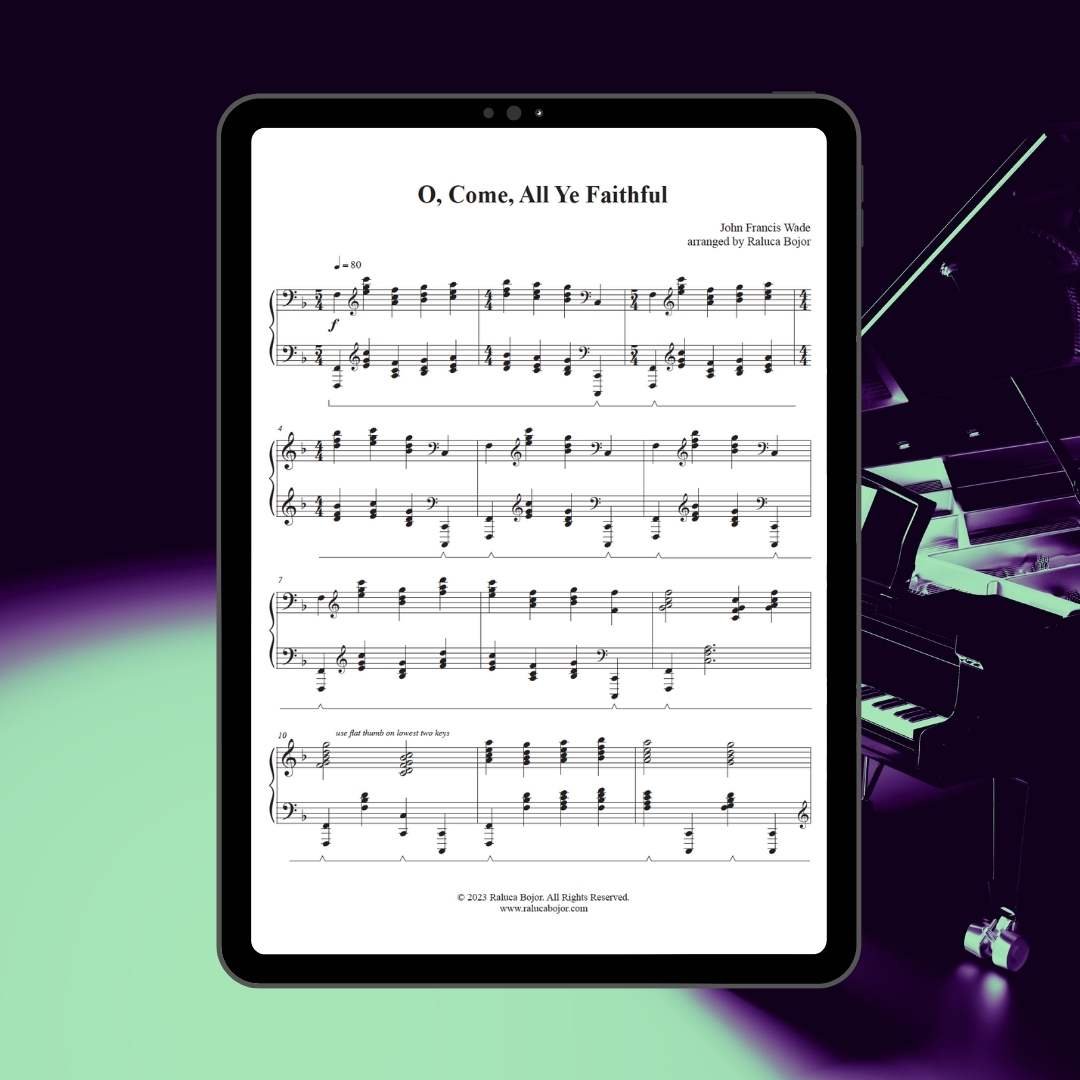 advanced piano sheet music christmas carol holiday arrangement o come all ye faithful adeste fideles raluca bojor digital download church prelude offertory postlude repertoire