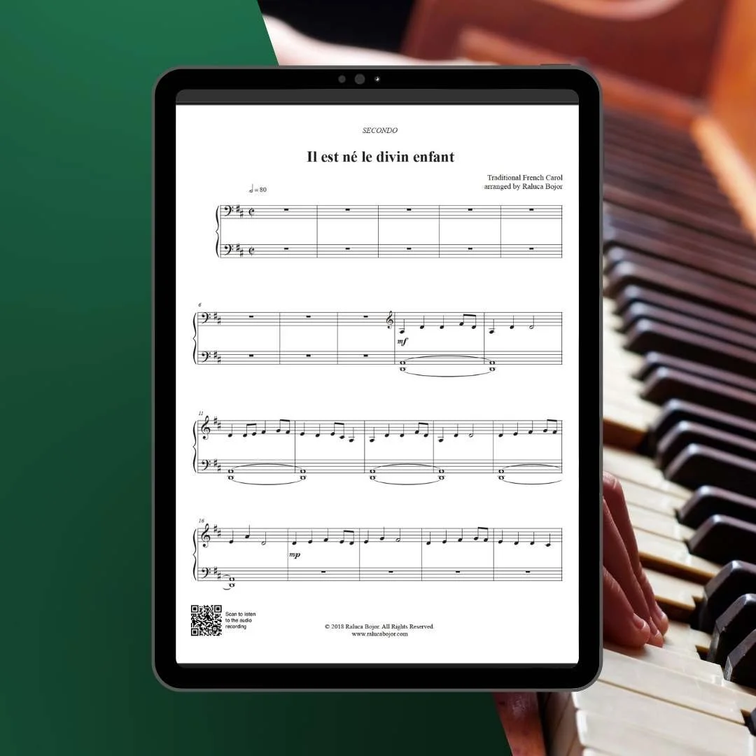 christmas carols french piano duet four hands arrangement sheet music il est ne le divin enfant raluca bojor download holiday performance recital repertoire ensemble