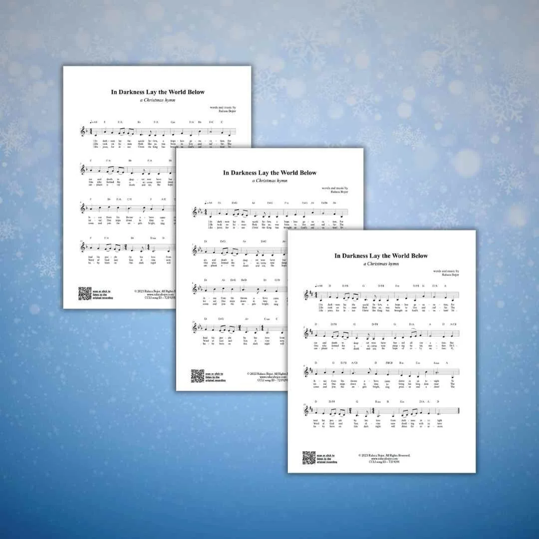 in darkness lay the world below christmas carol hymn modern raluca bojor church congregational satb incarnation jesus christ holiday sheet music hymnal lead sheet