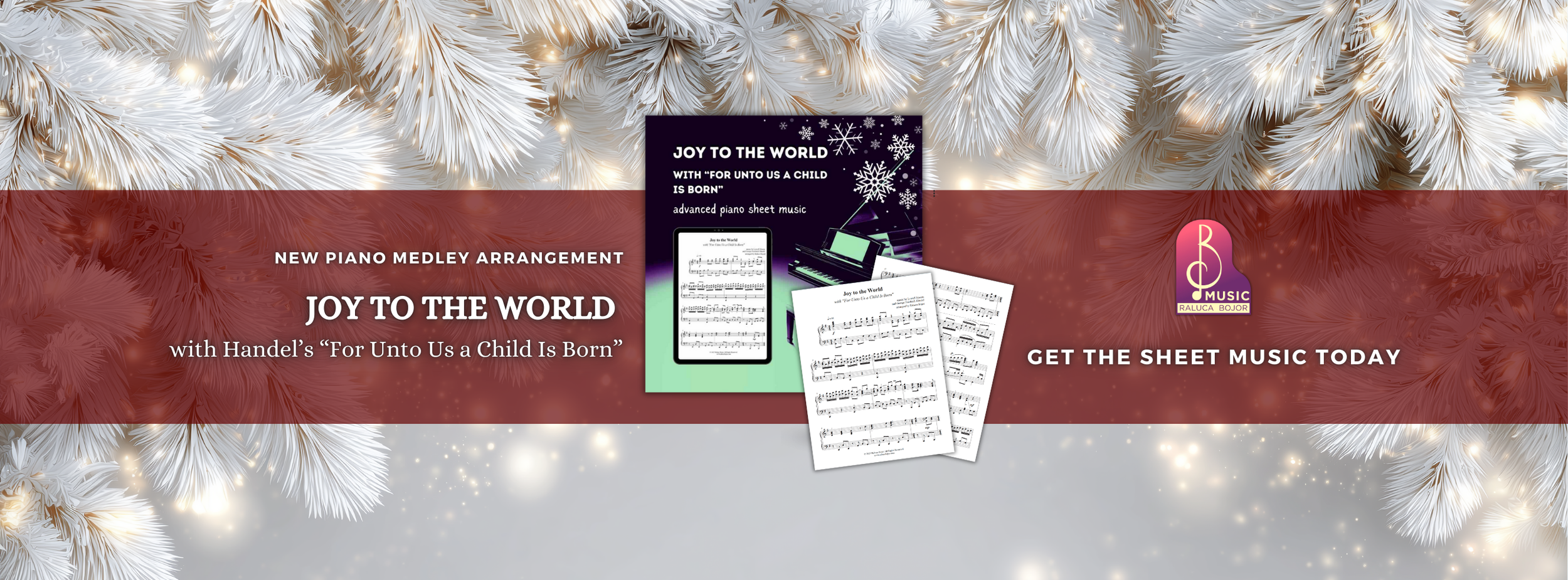New advanced sheet music piano medley arrangement Christmas holiday joy to the world for unto us a child is born raluca bojor 