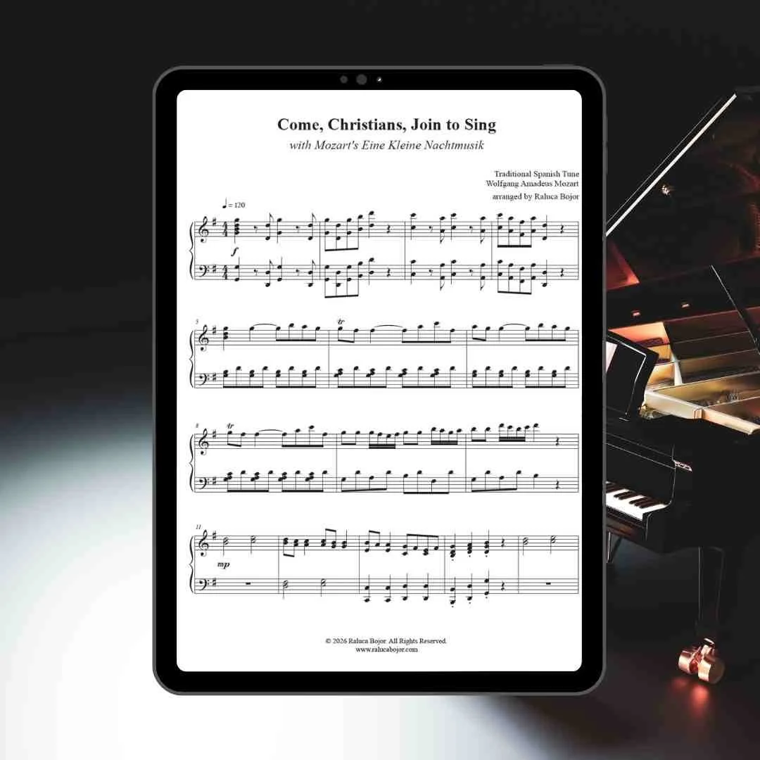 come christians join to sing madrid hymn mozart eine kleine nachtmusik classical piano medley arrangement sheet music church prelude offertory postlude raluca bojor