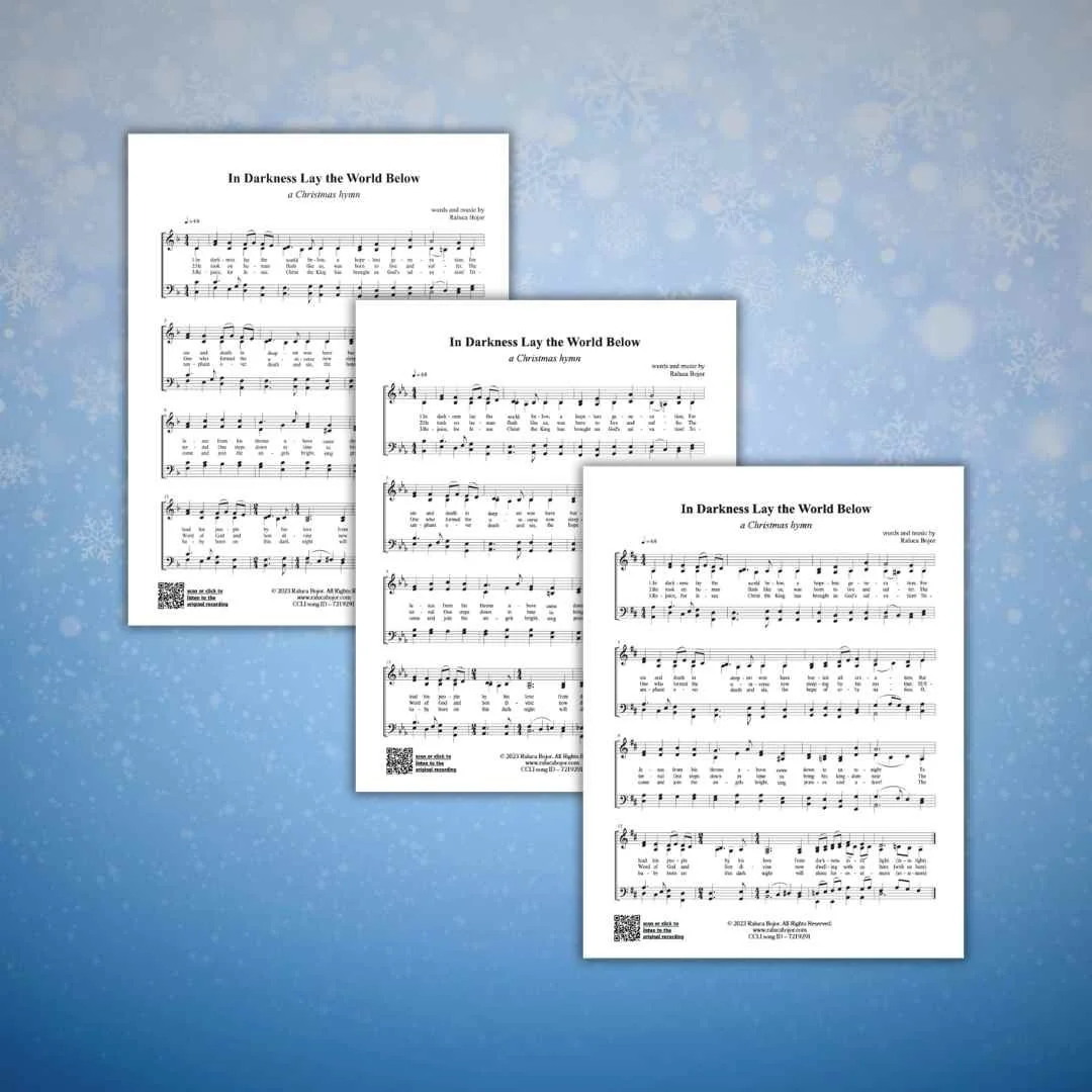 in darkness lay the world below christmas carol hymn modern raluca bojor church congregational satb incarnation jesus christ holiday sheet music hymnal lead sheet