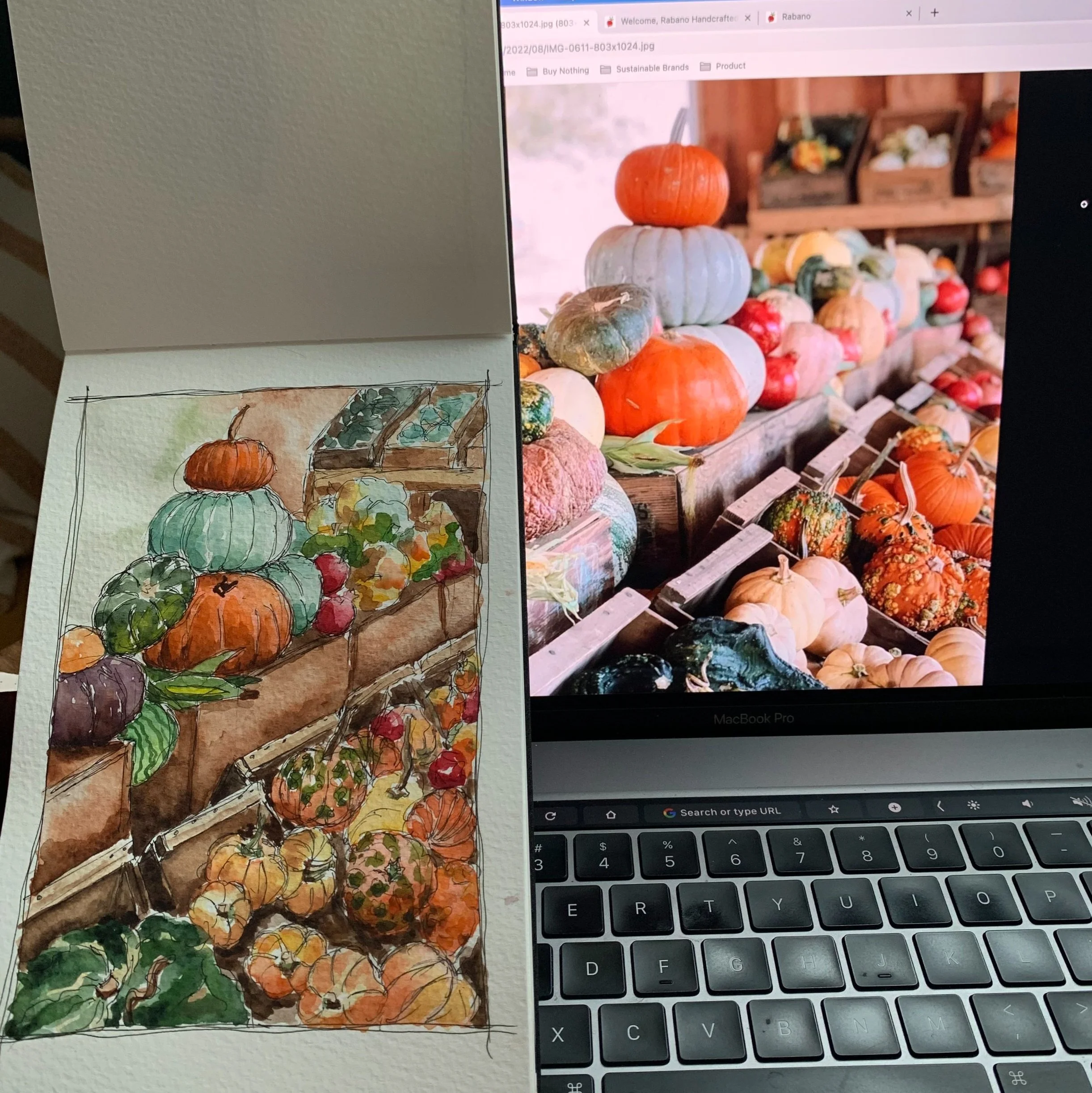 An autumnal harvest - sketched & painted by Laura