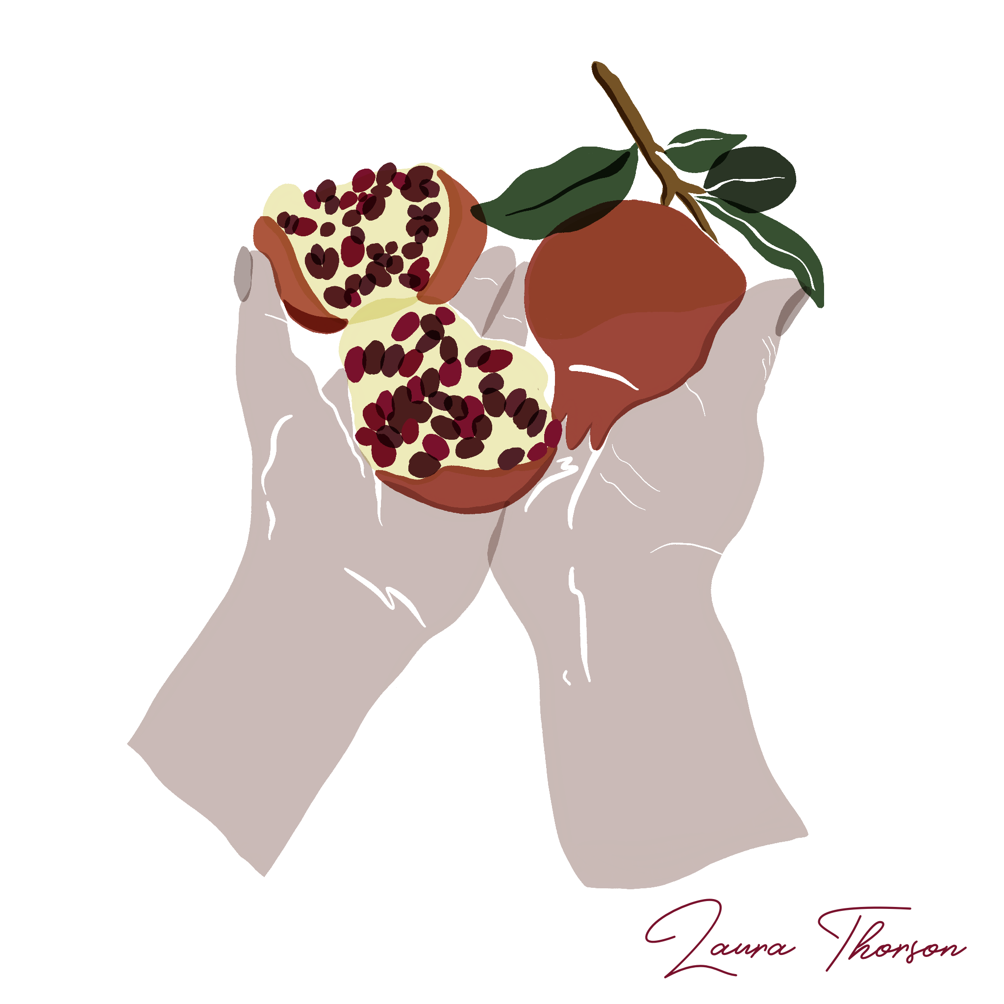 Pomegranate in Hands - digital art designed in Procreate by Laura