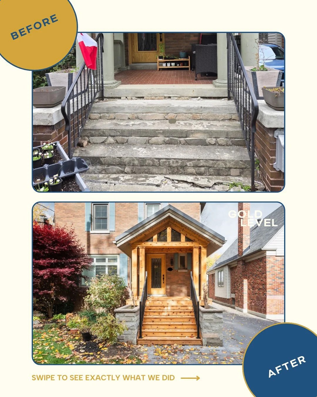 A front porch is a first impression. ⁠
⁠
A landing for morning coffees, quick greetings, rainy umbrellas, snowy boots, and everything in between. This porch had done its job for years, but was ready for a thoughtful rebuild and serious safety upgrade