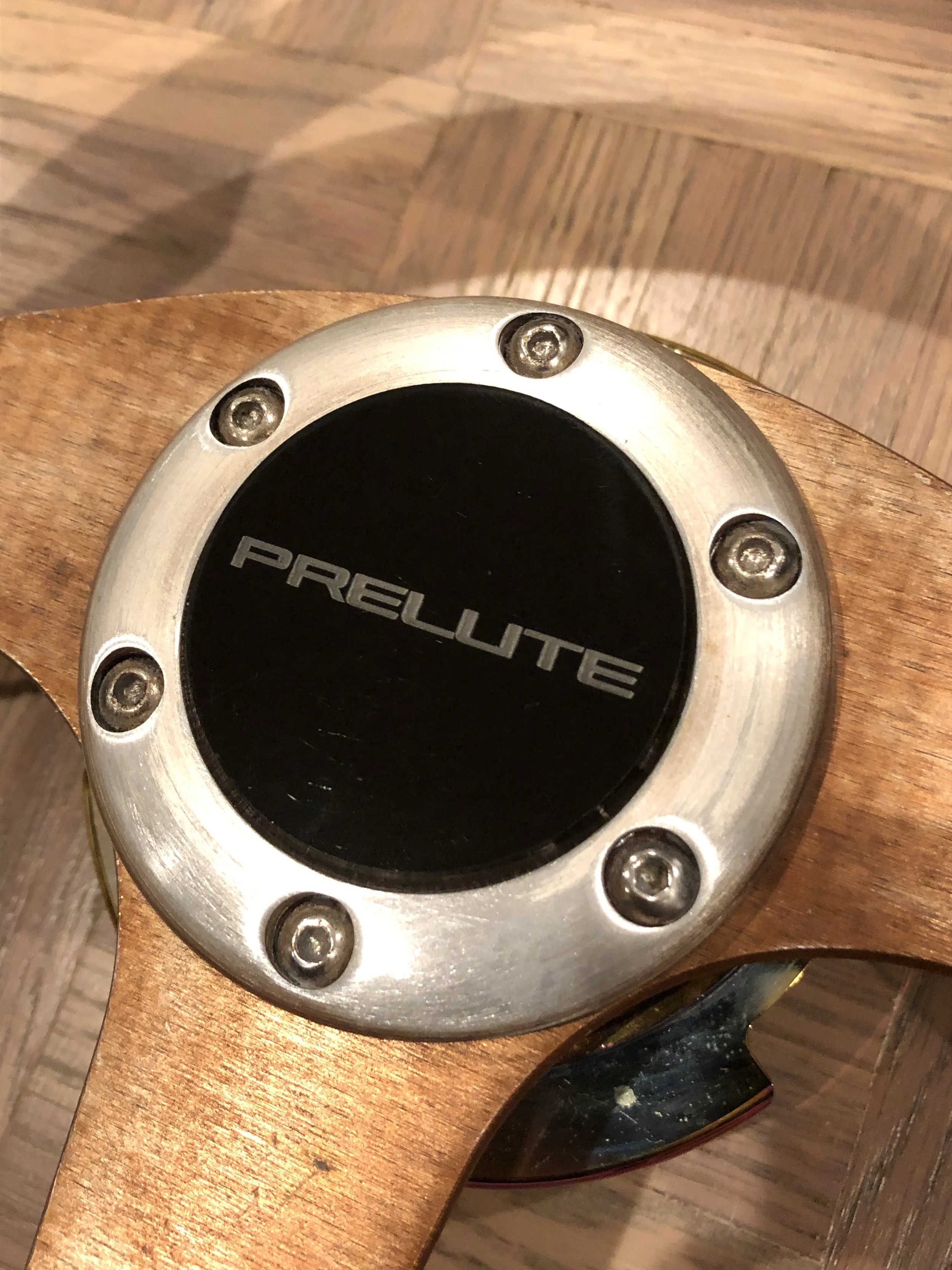 Same graphic laser etched onto steering wheel horn blockoff plate.