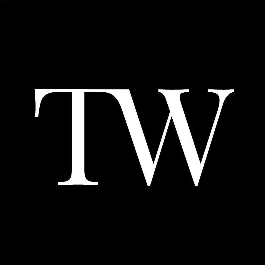 Black background with large white letters 'TW' in the center.