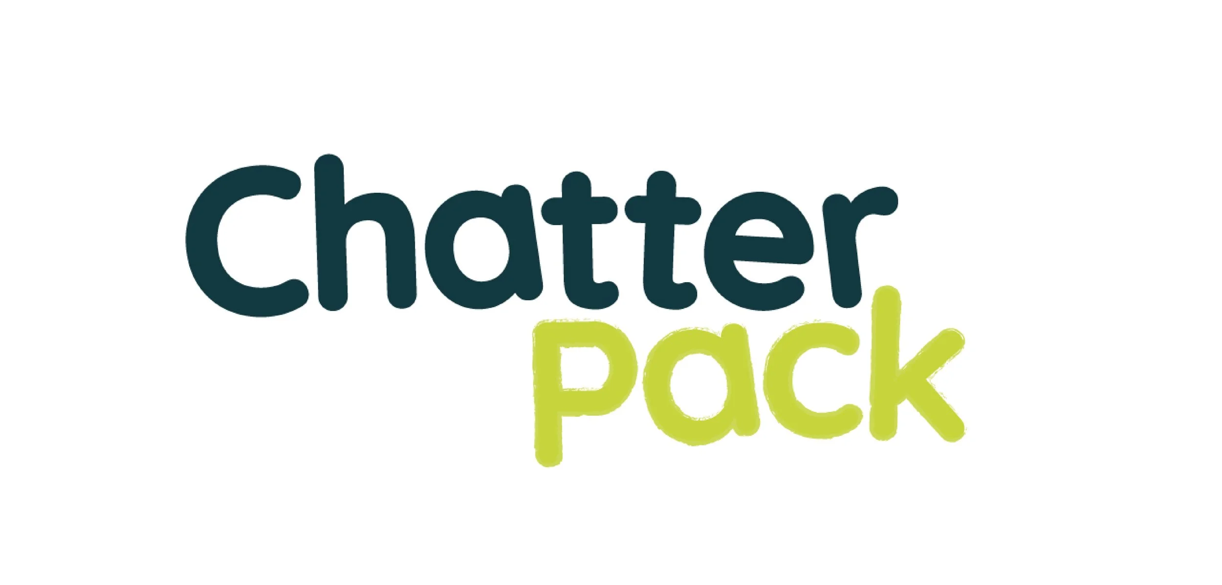 Chatter Pack logo with the words 'Chatter Pack' in playful, rounded font, dark teal for 'Chatter' and bright green for 'Pack'.