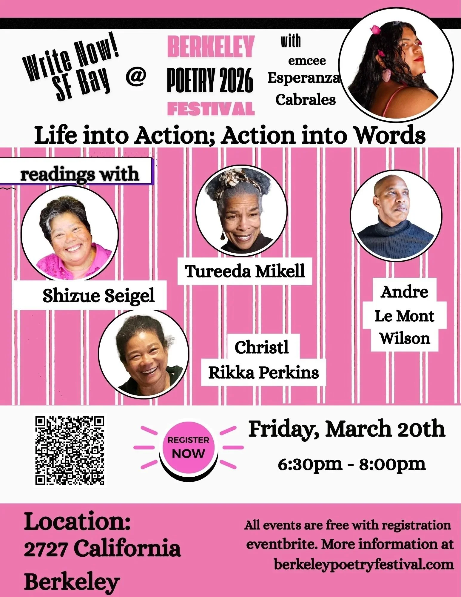 Write Now! SF Bay comes to the Berkeley Poetry Festival!, Friday March 20th