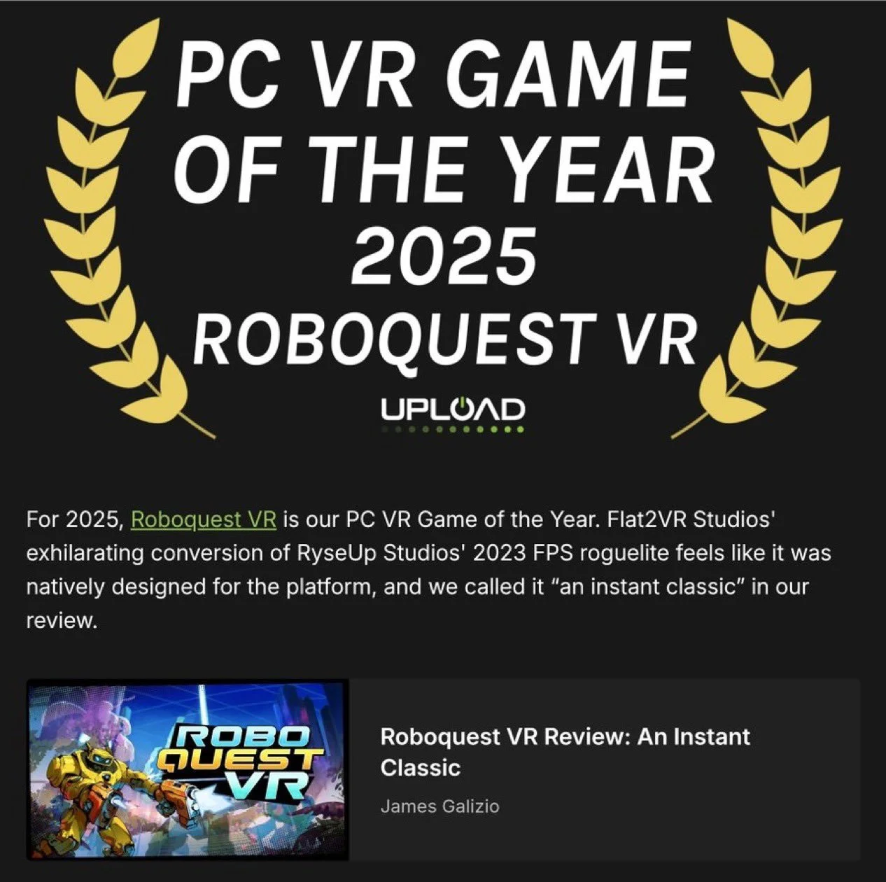 Roboquest VR PC Game of The Year