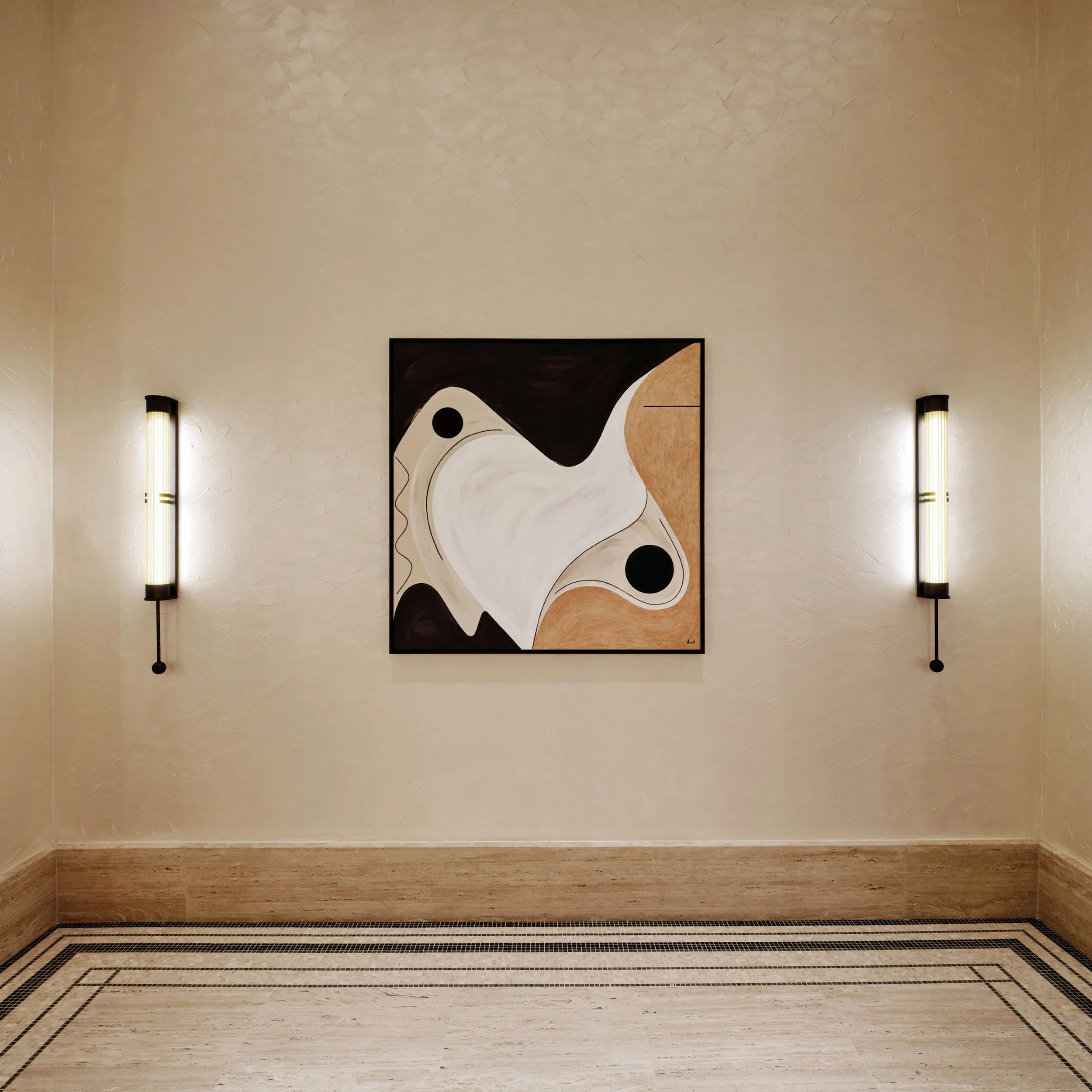An abstract painting by Laura Wickstead that was commissioned for the Anantara Plaza Nice.