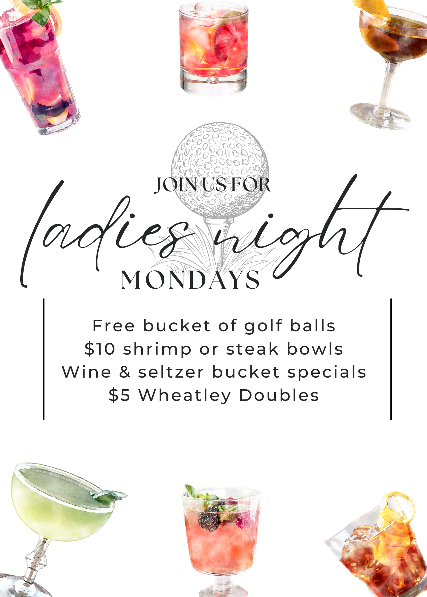 Mondays Ladies Night free bucket of balls 59cent wings