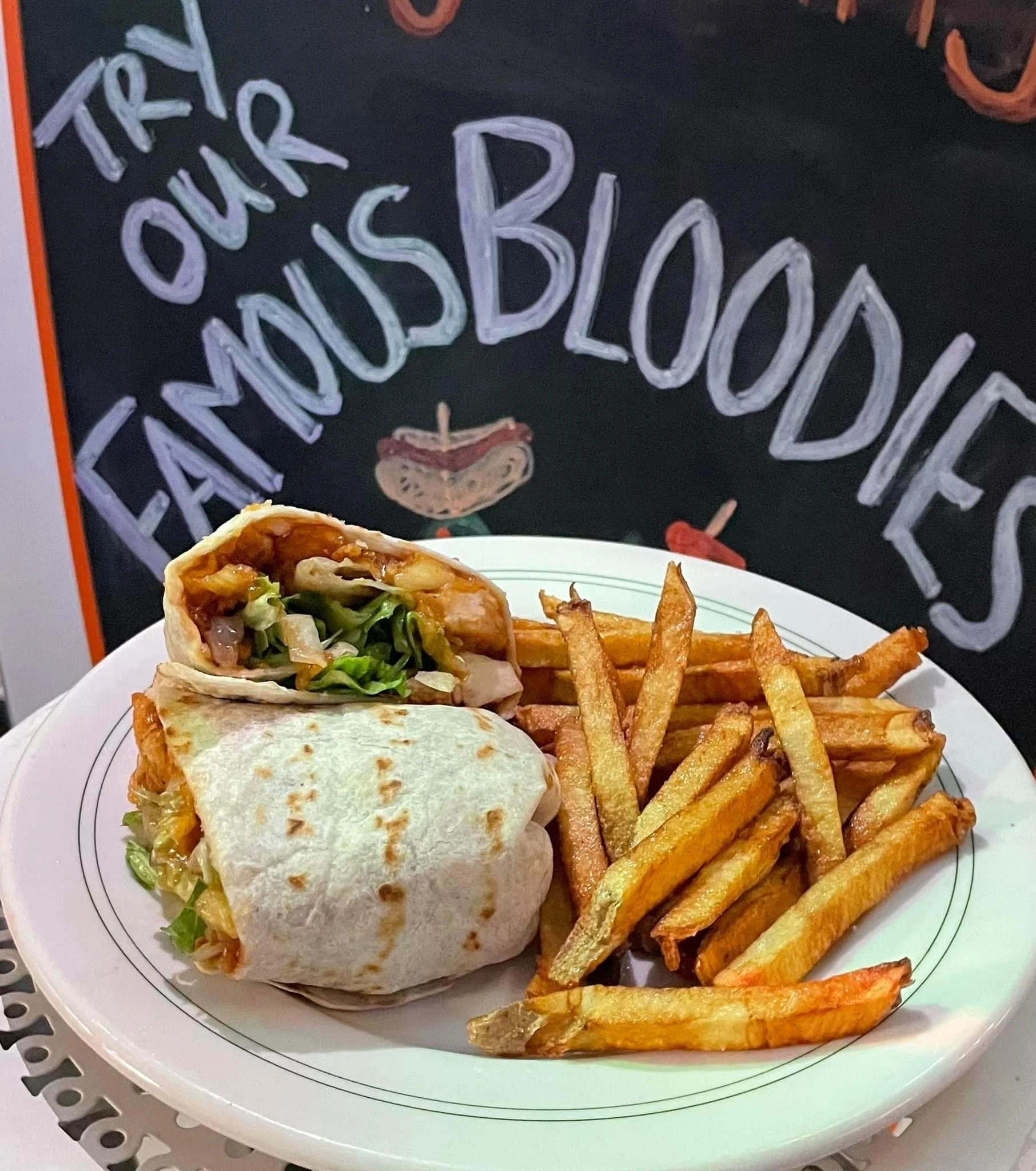 Chicken Bacon Ranch Wrap with handcut fries