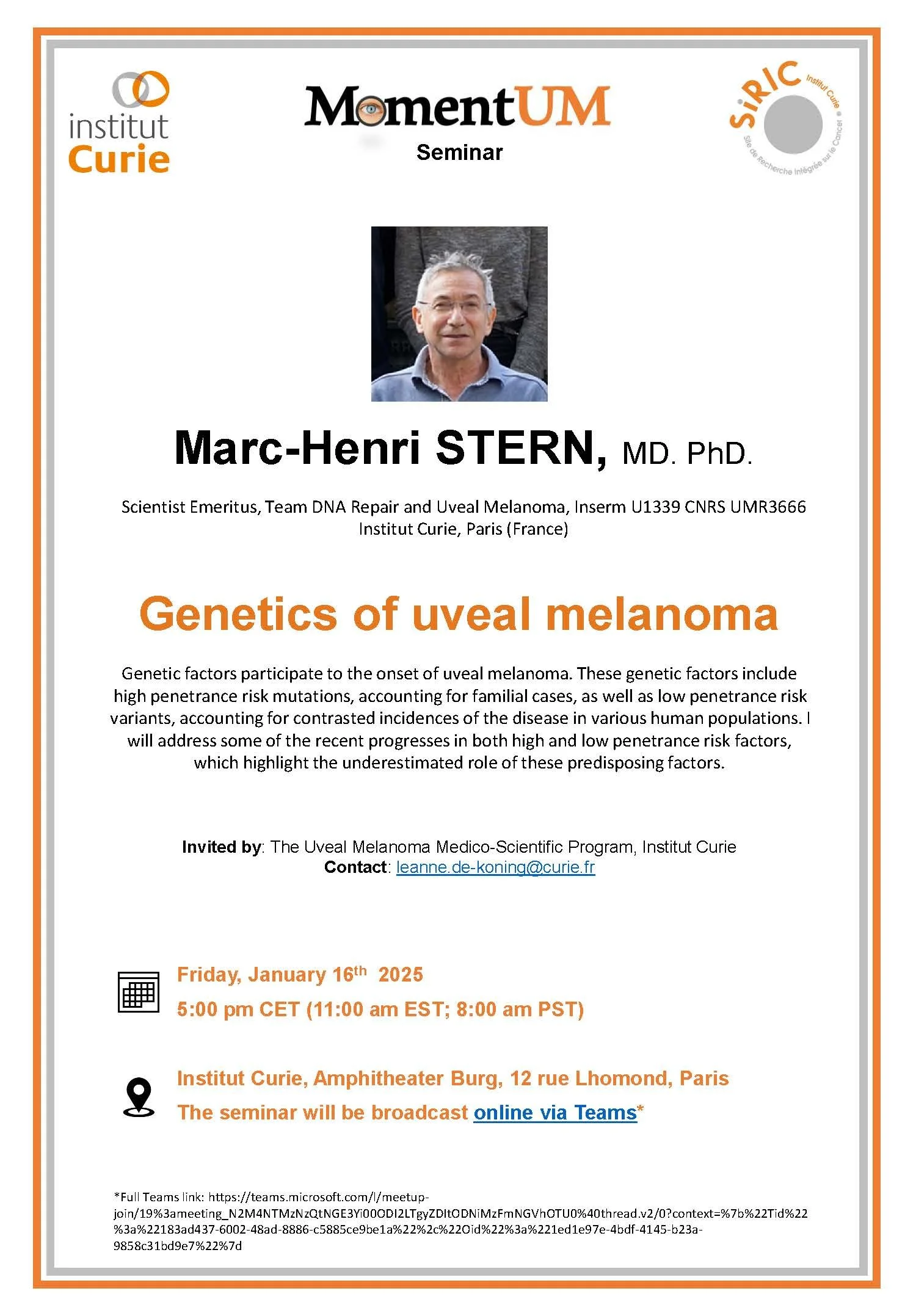 MomentUM Seminar: Genetics of Uveal Melanoma (Marc-Henri Stern)