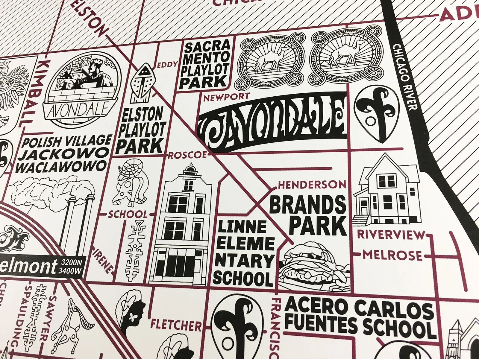 Avondale Map Chicago Art Prints for Sale — Joe Mills Illustration