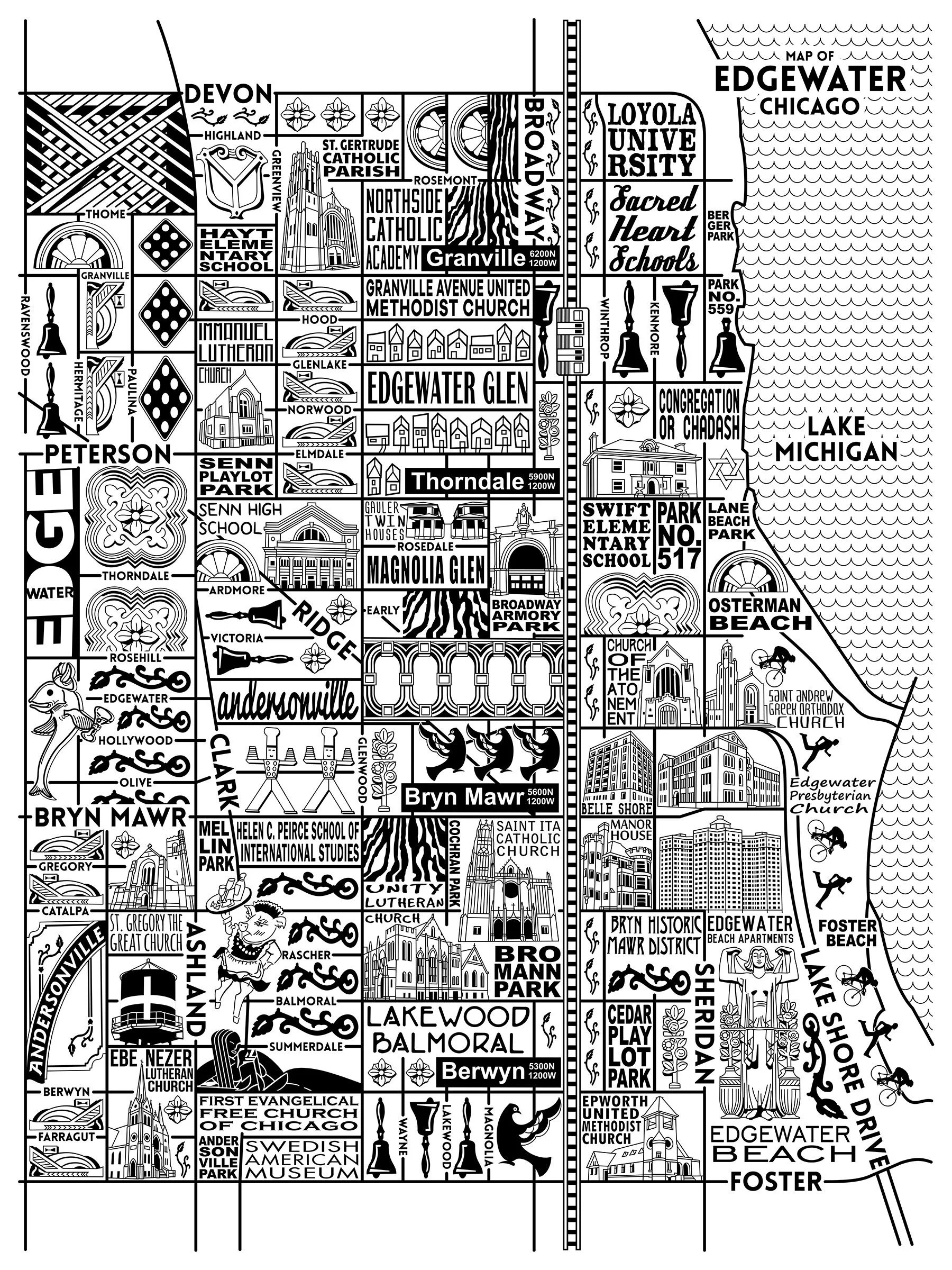 Edgewater Map Chicago Art Prints for Sale — Joe Mills Illustration