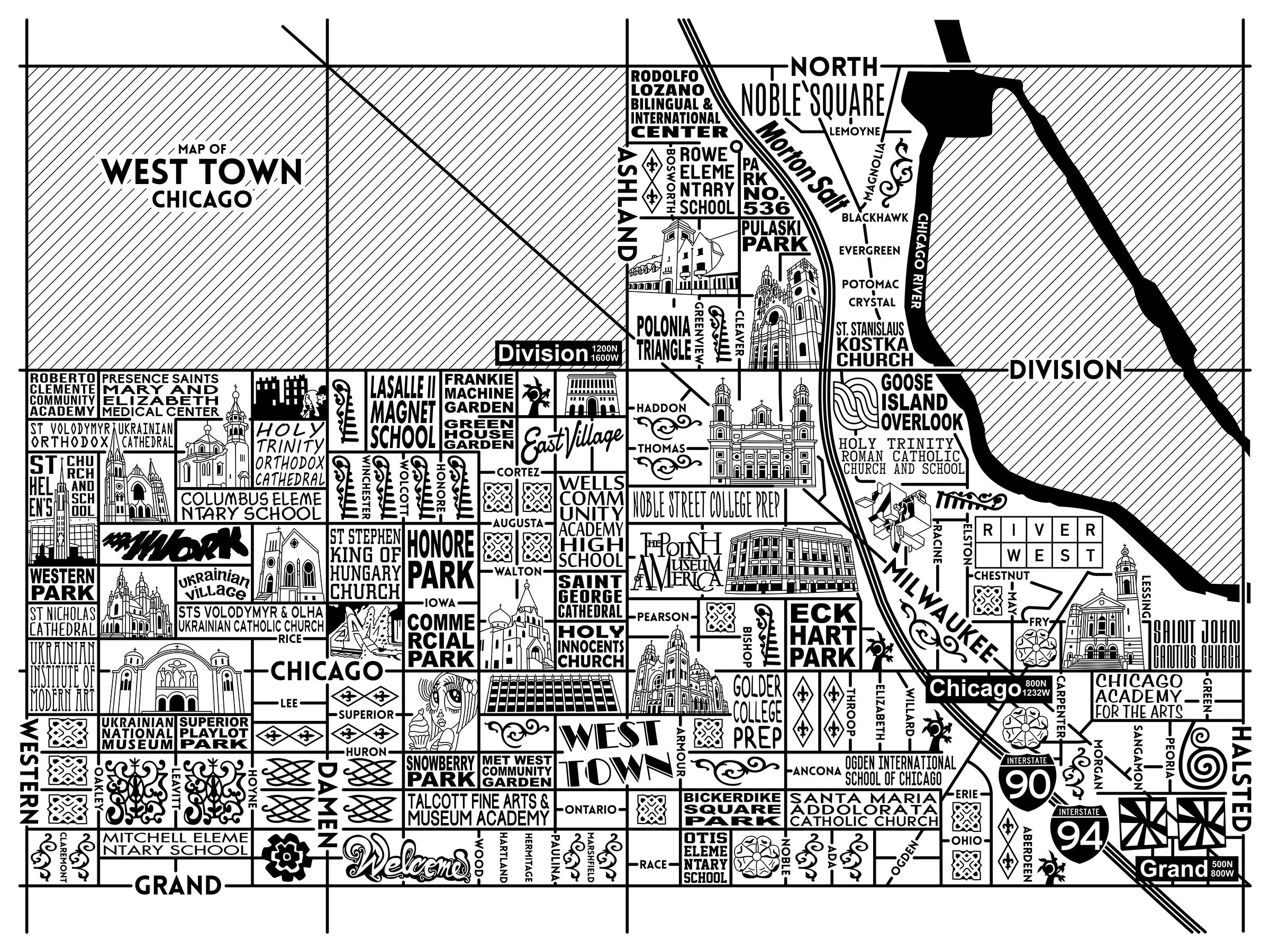 West Town Map Chicago Art Prints for Sale — Joe Mills Illustration