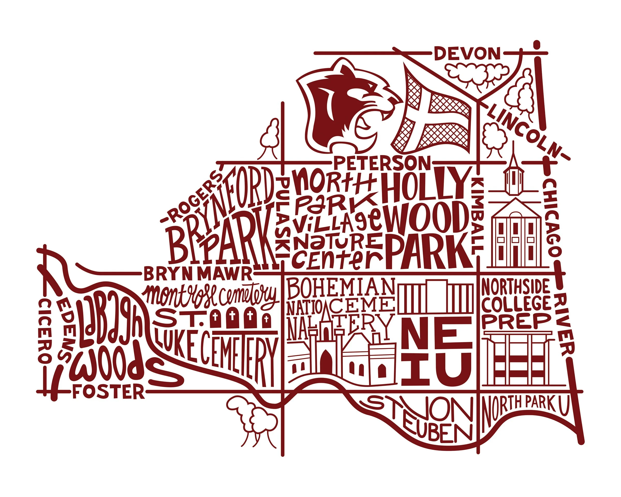 Hand Lettered North Park Map Chicago Art Prints for Sale — Joe Mills