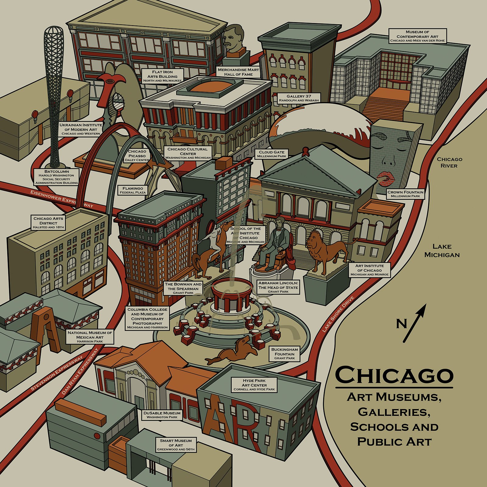 Chicago Art Museum Map — Joe Mills Illustration