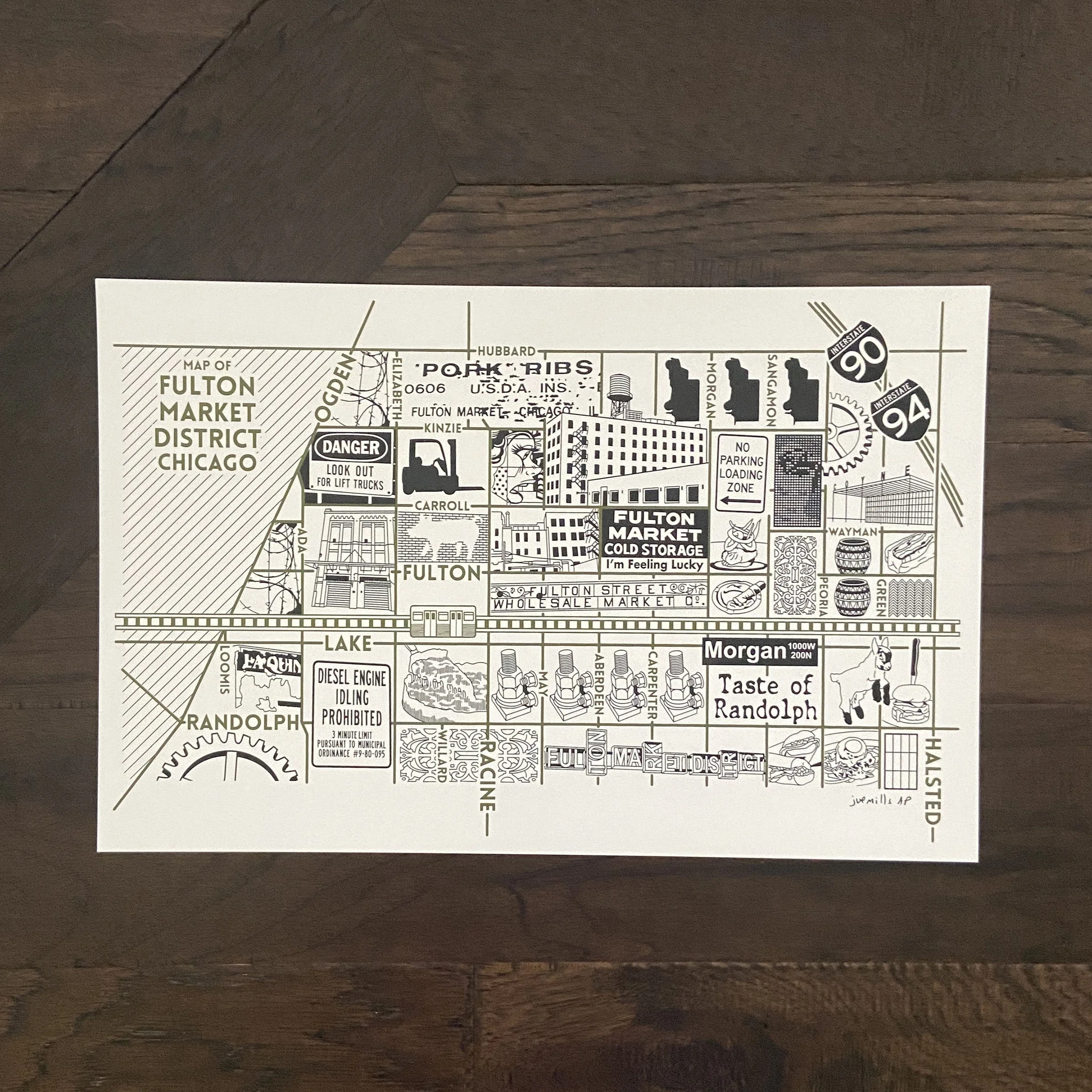 Fulton Market District Map (Artist's Proof) — Joe Mills Illustration