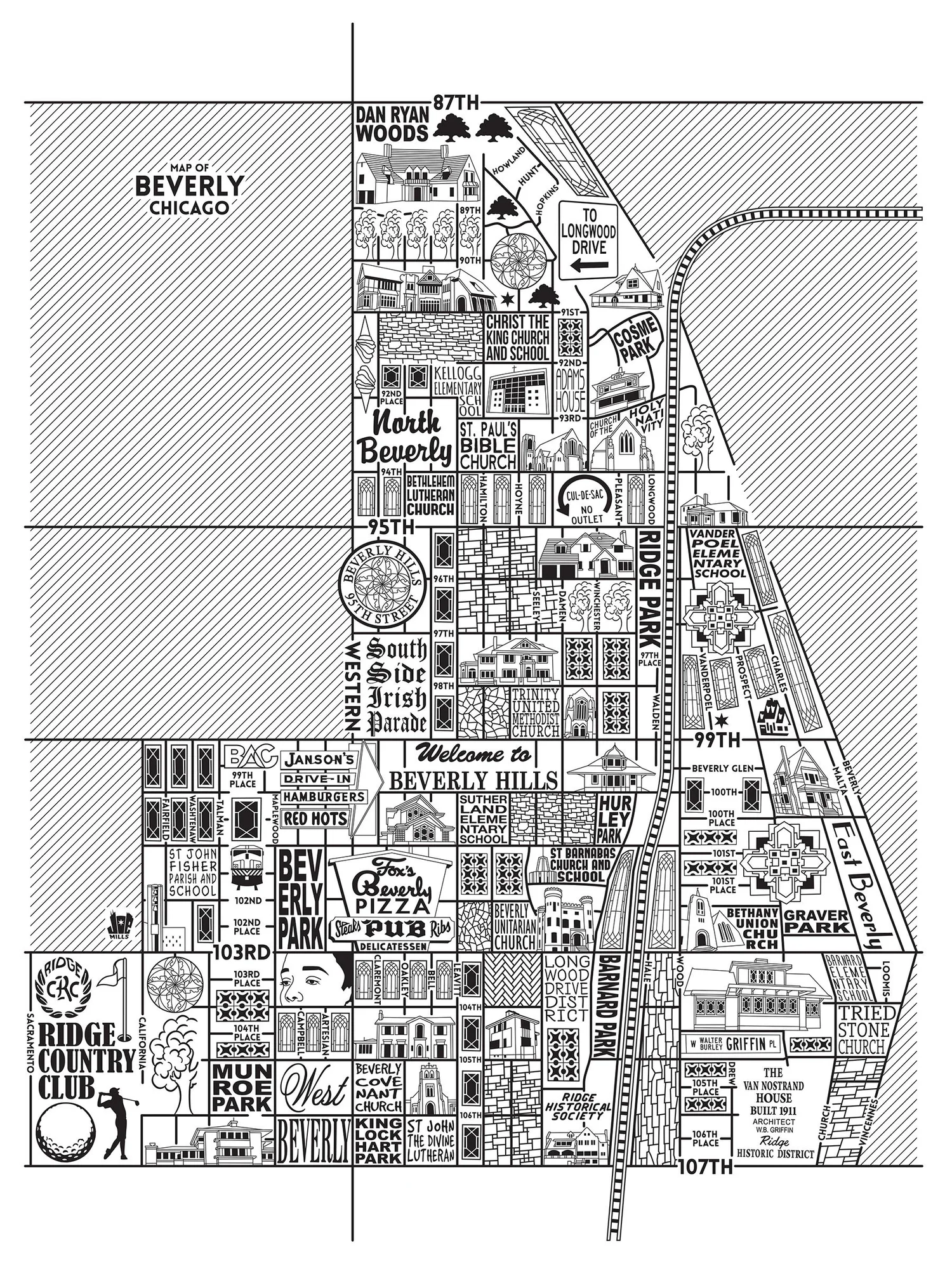 Hand Lettered Rogers Park Map: Chicago Art Prints for Sale — Joe Mills ...