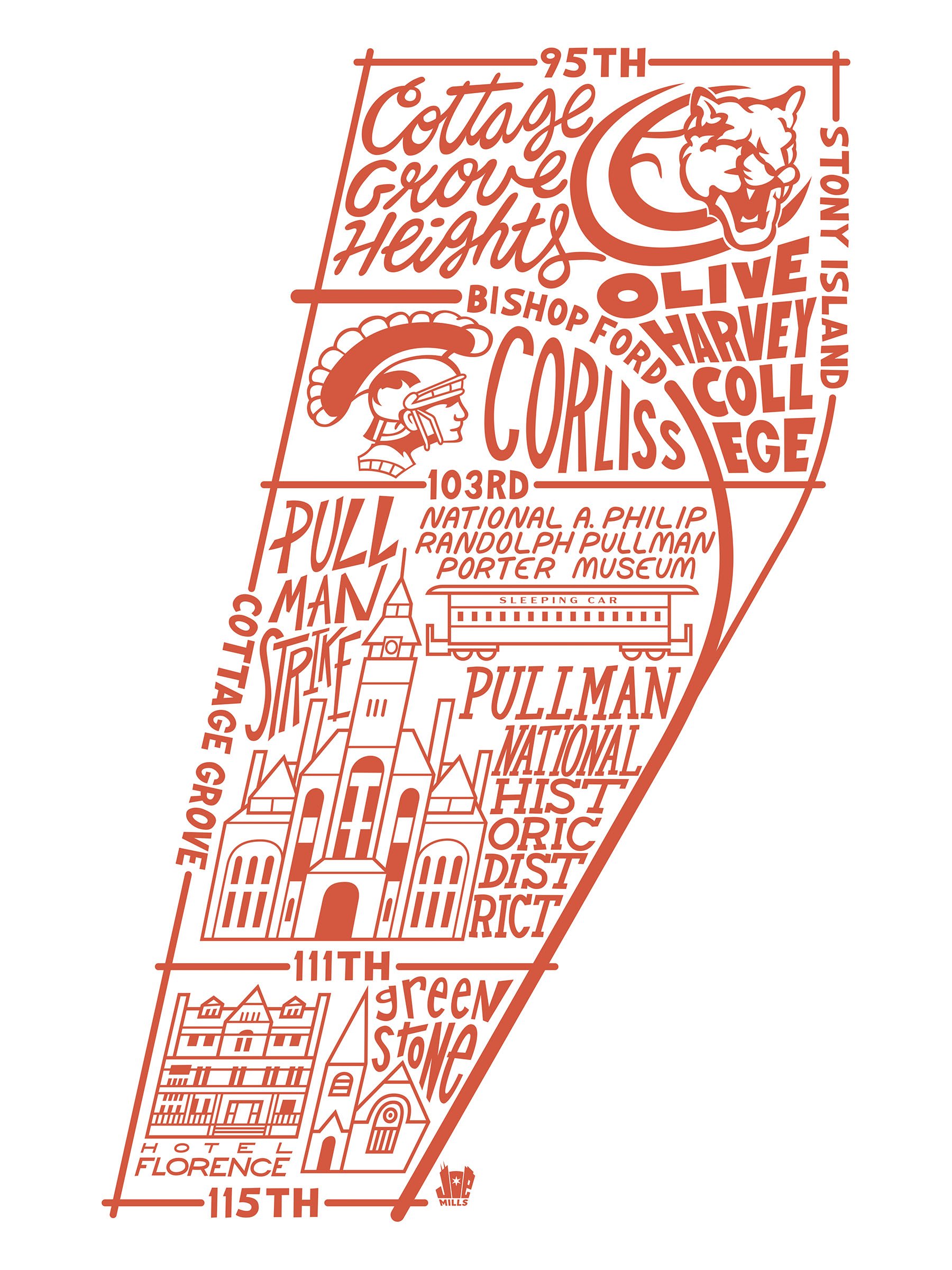 Hand Lettered Pullman Map
