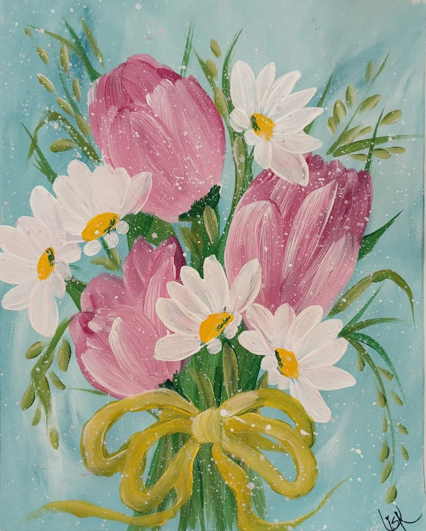 Join us to paint a beautiful tulip/daisy bouquet, April 17, 10:00am! 

Link in bio for class schedule 

Let&rsquo;s Paint!