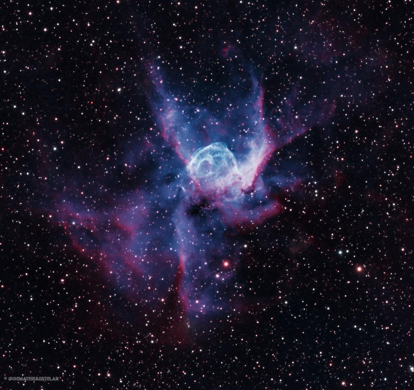 This is The Thor&rsquo;s Helmet nebula also known as NGC2359. Located in the Canis Mayor at a distance of 11k light years away &hellip;a lot. Follow us on Intagram, Facebook or visit our website to enjoy our work and be notified for new posts. #astro