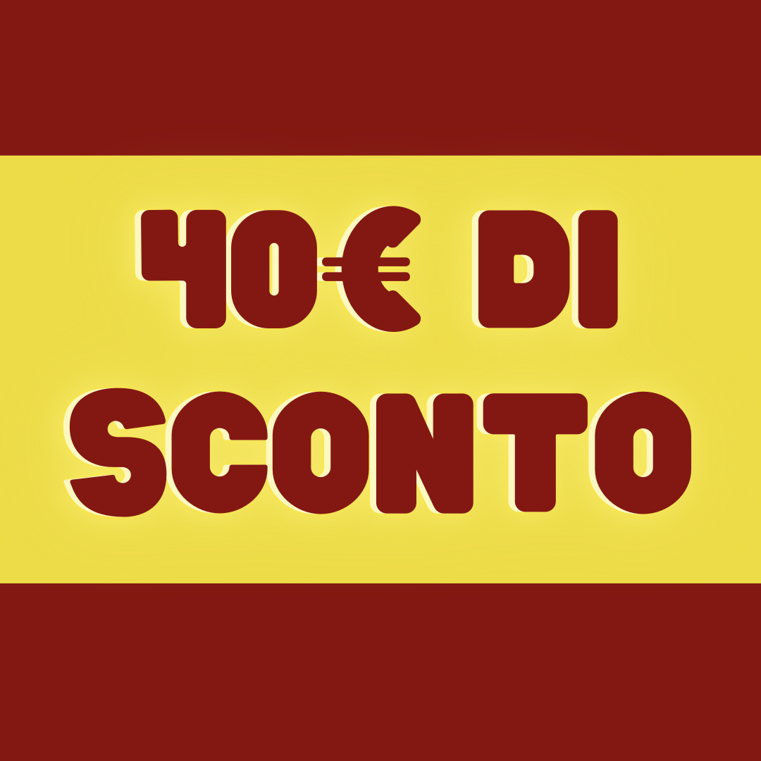 Cartello pubblicitario con sfondo giallo e bordi rossi che annuncia 40 Euro di sconto.