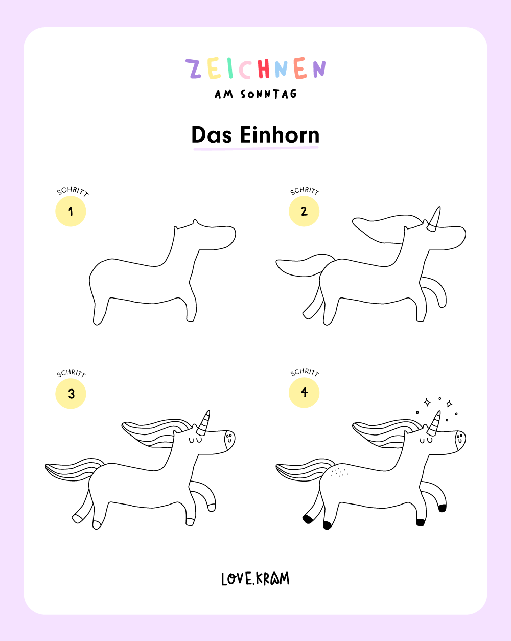  Einhorn zeichnen für Anfänger - ganz einfache Schritt für Schritt 