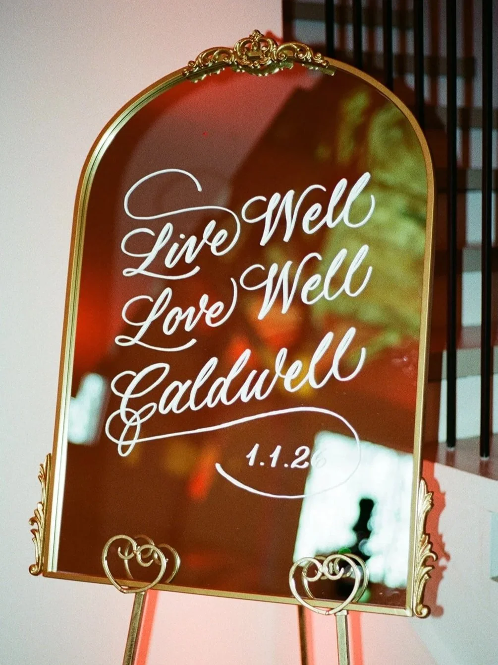 gold wedding mirror sign