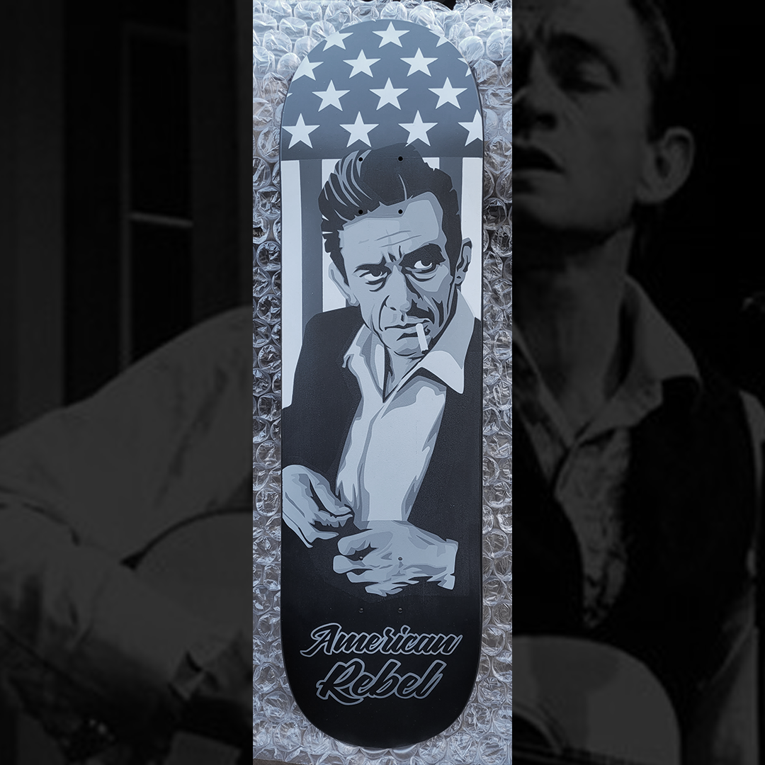 $300 - Johnny Cash - hand painted skate deck