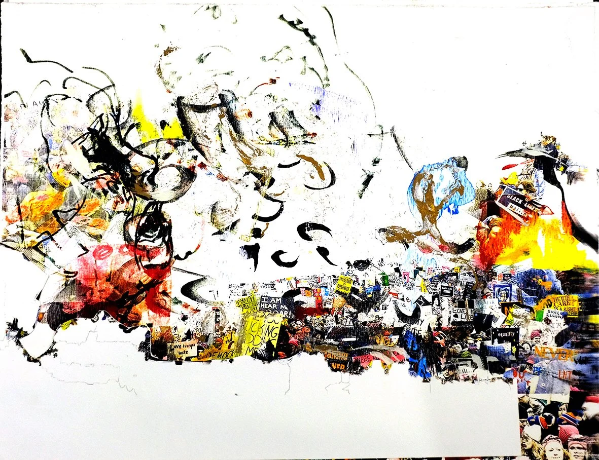 Protest (Print) 1,
2019,
lithograph screenprint and cut paper and ink,
17 x 22 inches