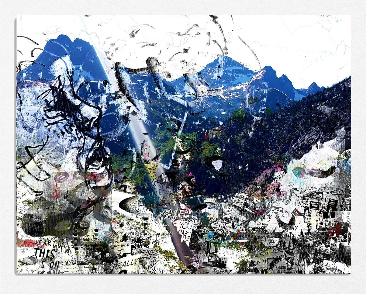 Protest + green, 
2022, 
iris print acrylic and lithographic crayon,
21 x 27 in