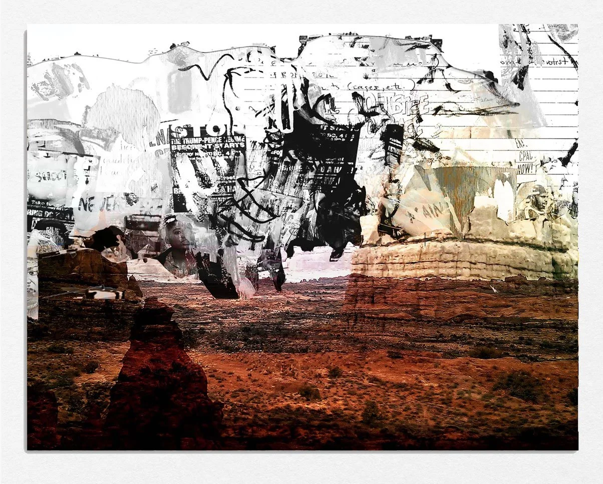 Protest + orange 
2022, 
iris print acrylic and lithographic crayon,
21 x 27 in
