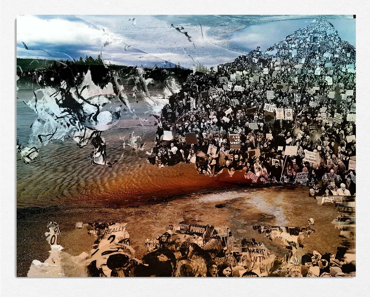 Protest + brown, 
2022, 
iris print acrylic and lithographic crayon,
21 x 27 in