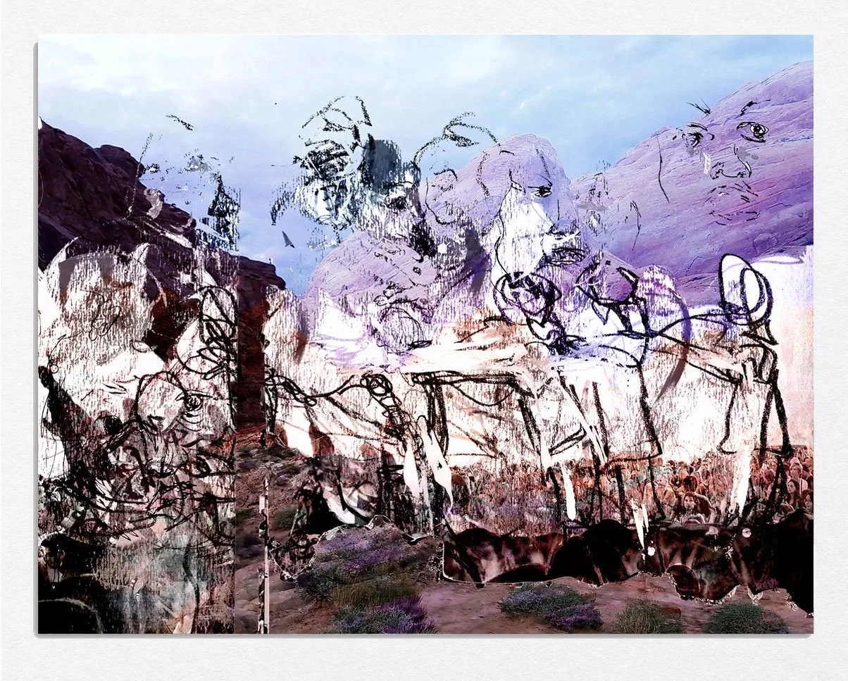 Protest + purple, 
2022, 
iris print acrylic and lithographic crayon,
21 x 27 in