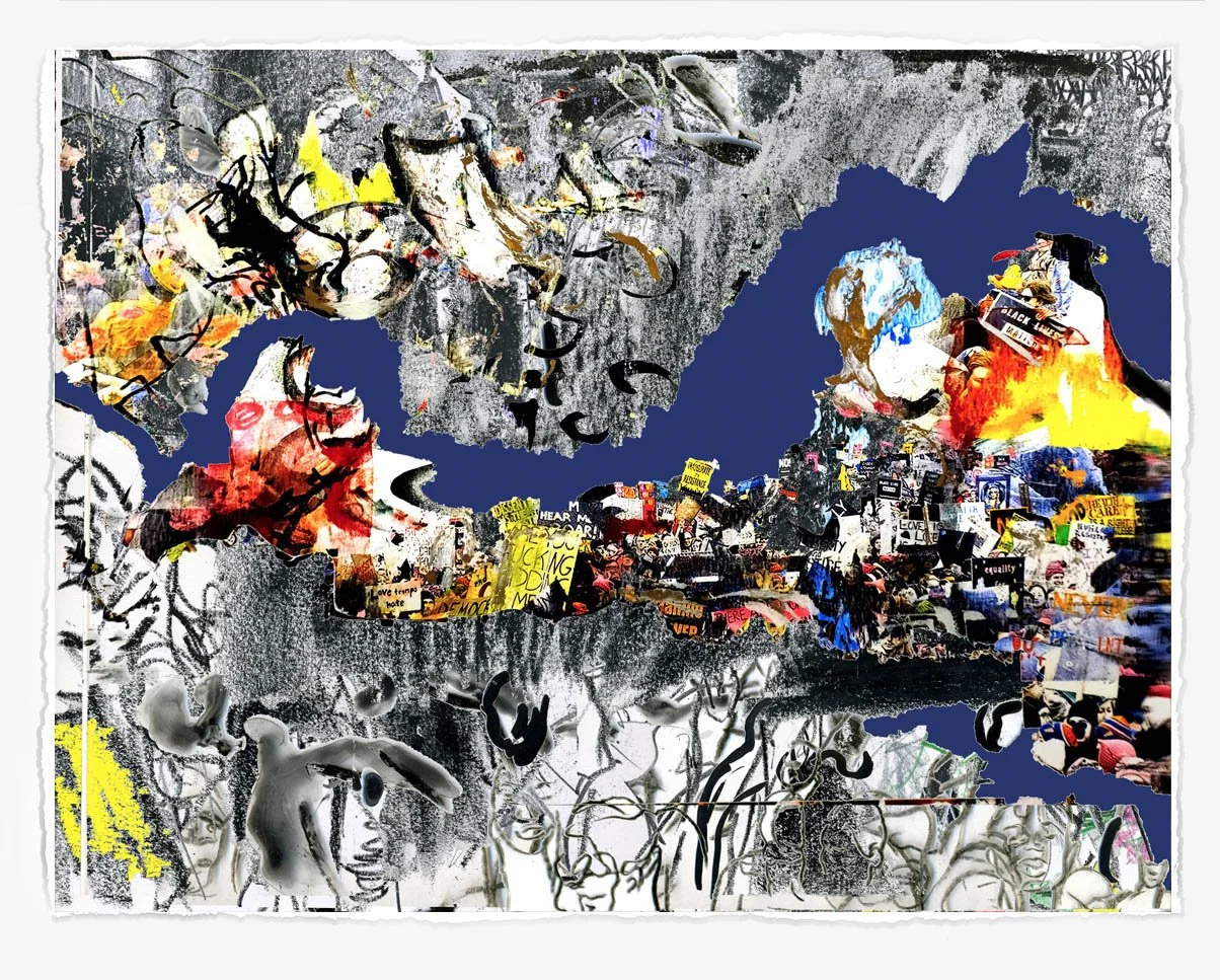Protest with Veins 1,
2022, 
lithograph, screenprint, and cut paper,
28 x 36 in