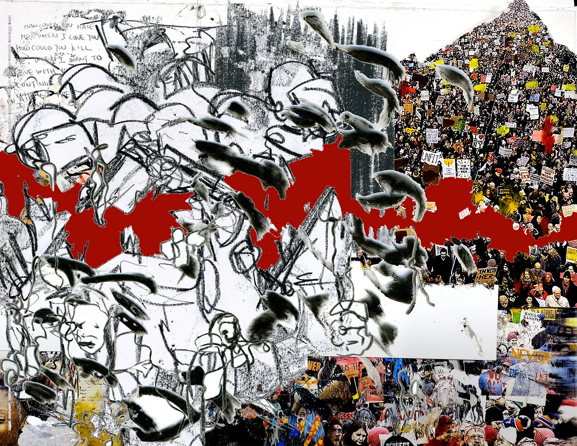 Protest with Veins 2,
2022,
lithograph screenprint and cut paper,
28 x 36 inches