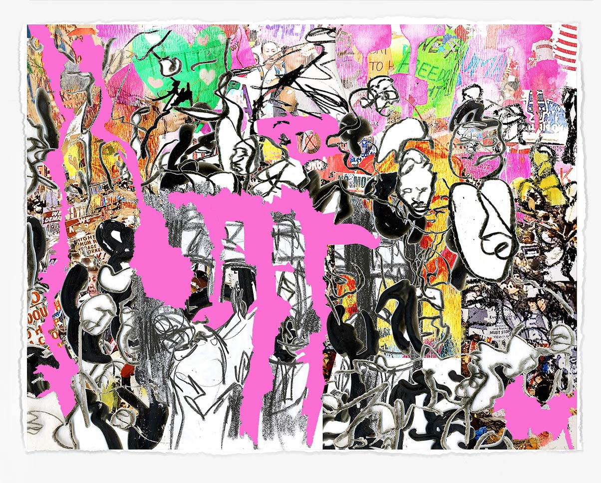 Protest with Veins 19,
2024, 
lithograph, screenprint, and cut paper,
28 x 36 in