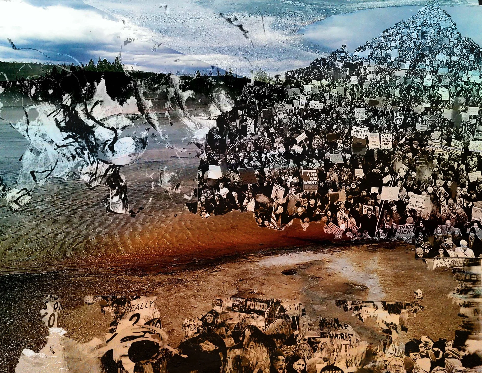 Protest + brown,
2022,
iris print, acrylic and lithographic crayon,
21 x 27 inches