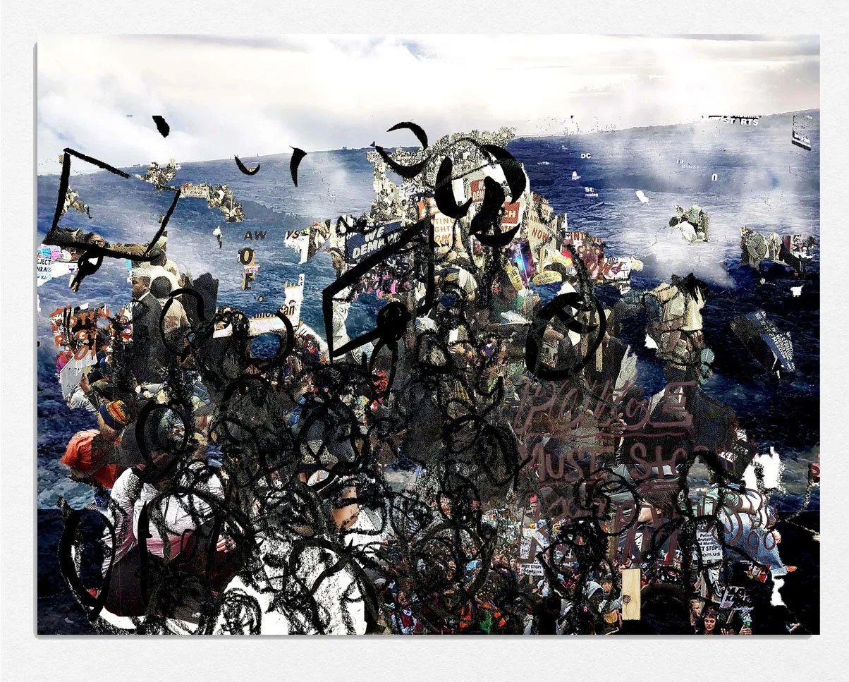 Protest + black, 
2022, 
iris print acrylic and lithographic crayon,
21 x 27 in