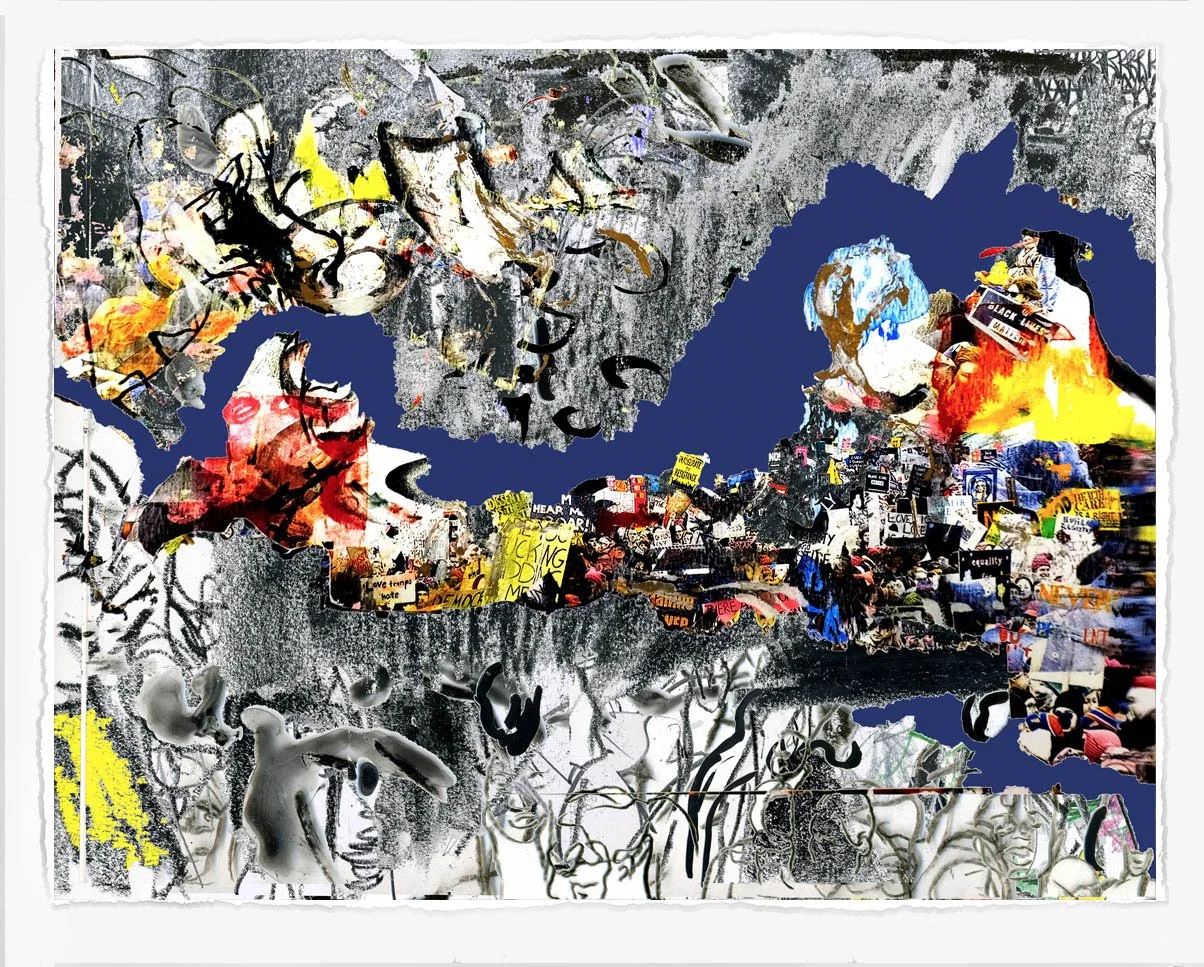 Protest with Veins 1,
2022, 
lithograph screenprint and cut paper,
28 x 36 in