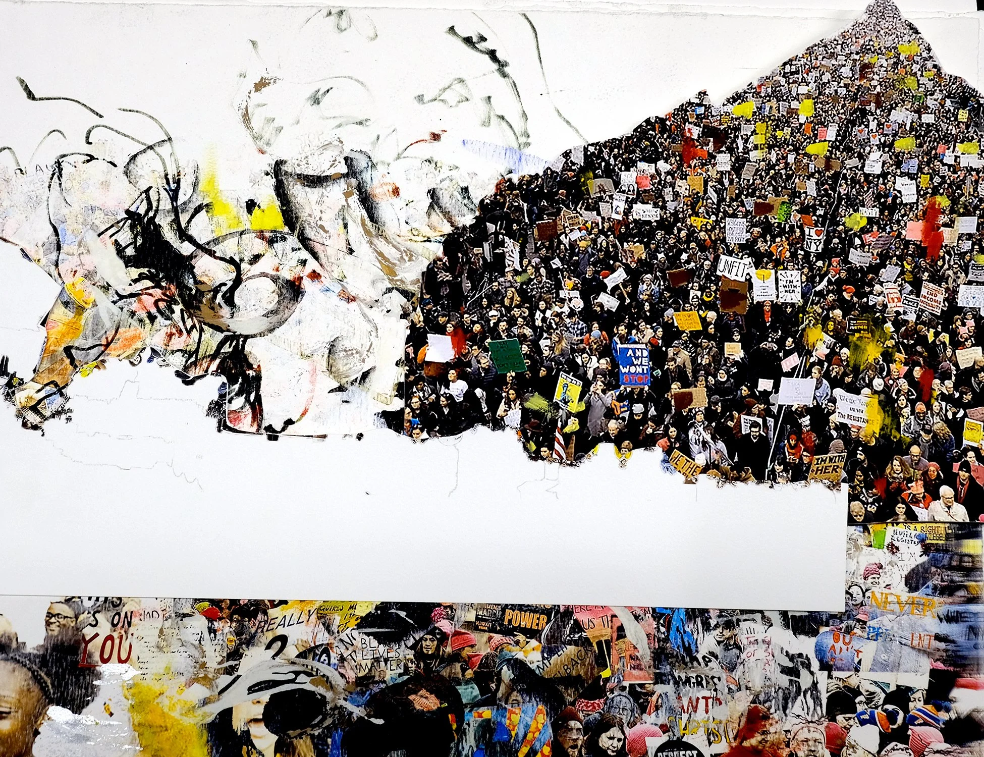 Protest (Print) 2,
2019,
lithograph screenprint and cut paper and ink,
17 x 22 inches