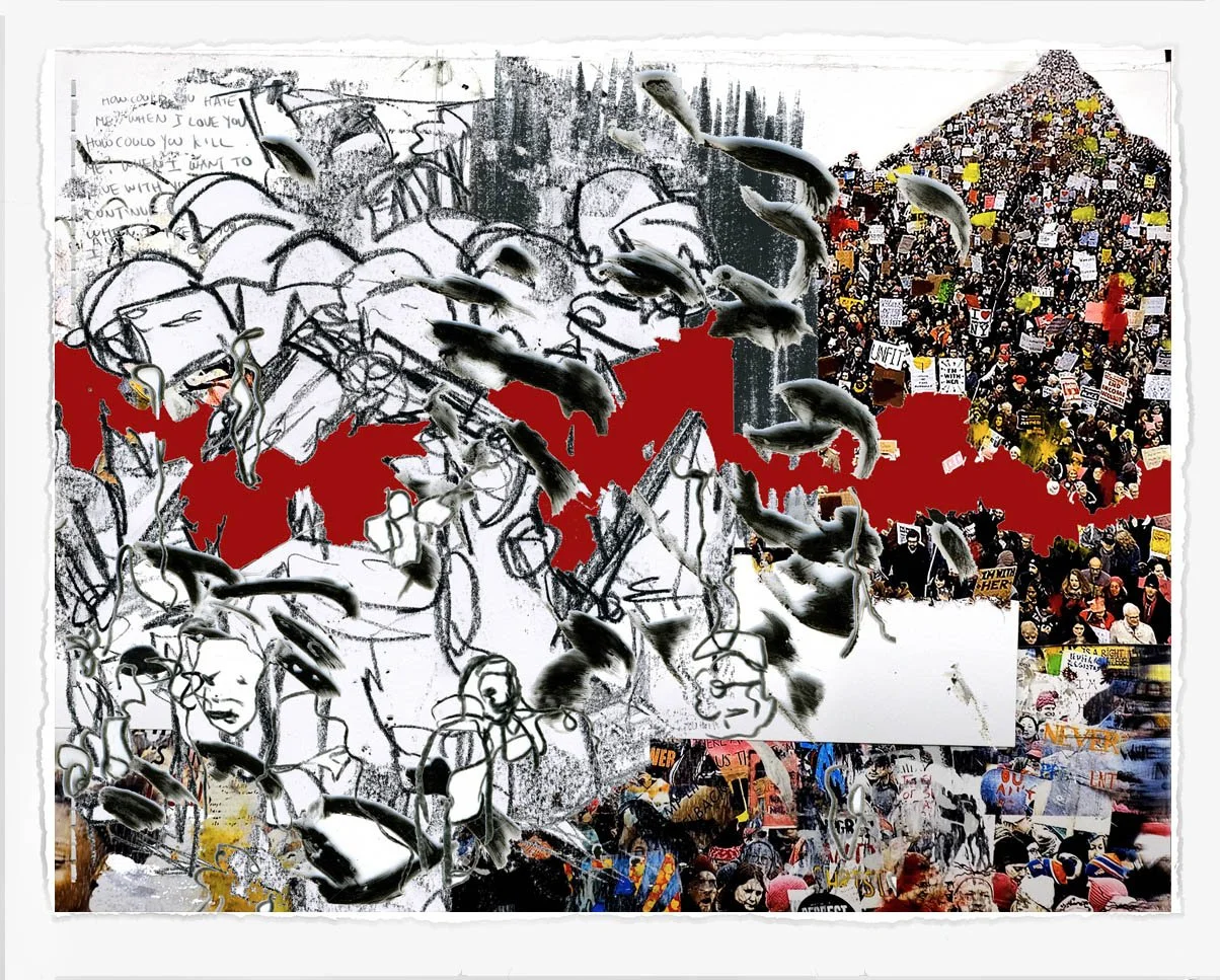 Protest with Veins 2,
2022, 
lithograph screenprint and cut paper,
28 x 36 in