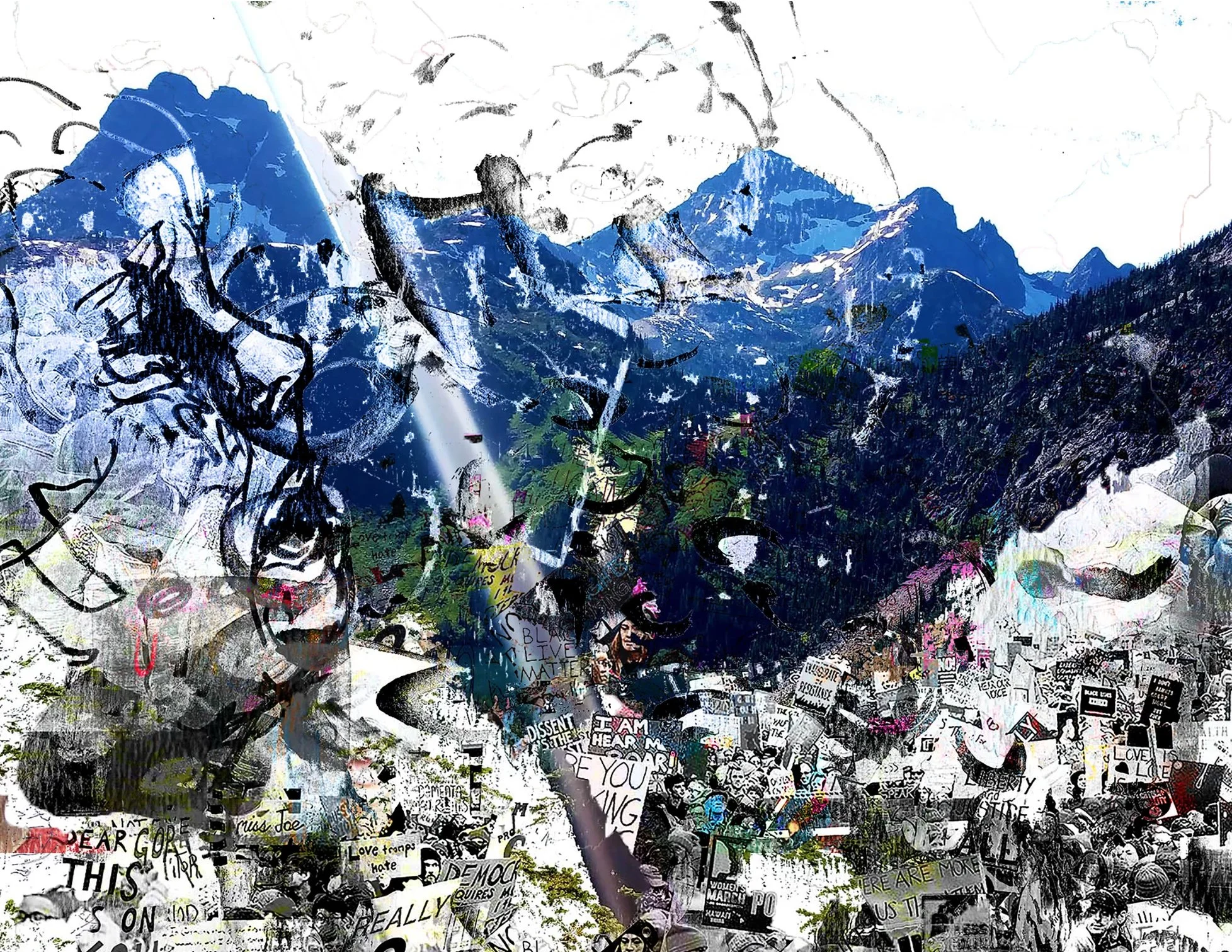 Protest + green,
2022,
iris print, acrylic and lithographic crayon,
21 x 27 inches