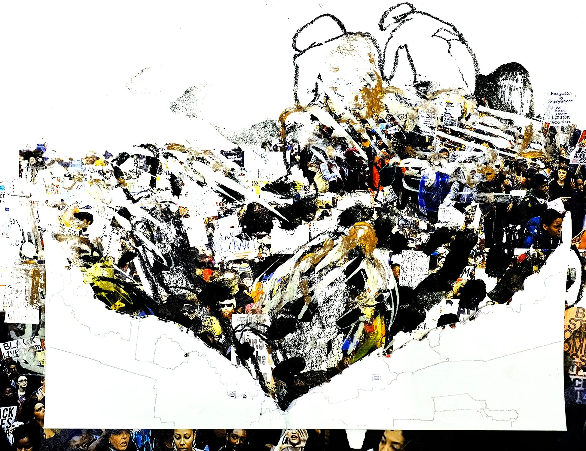 Protest (Print) 4,
2019,
lithograph screenprint and cut paper and ink,
17 x 22 inches