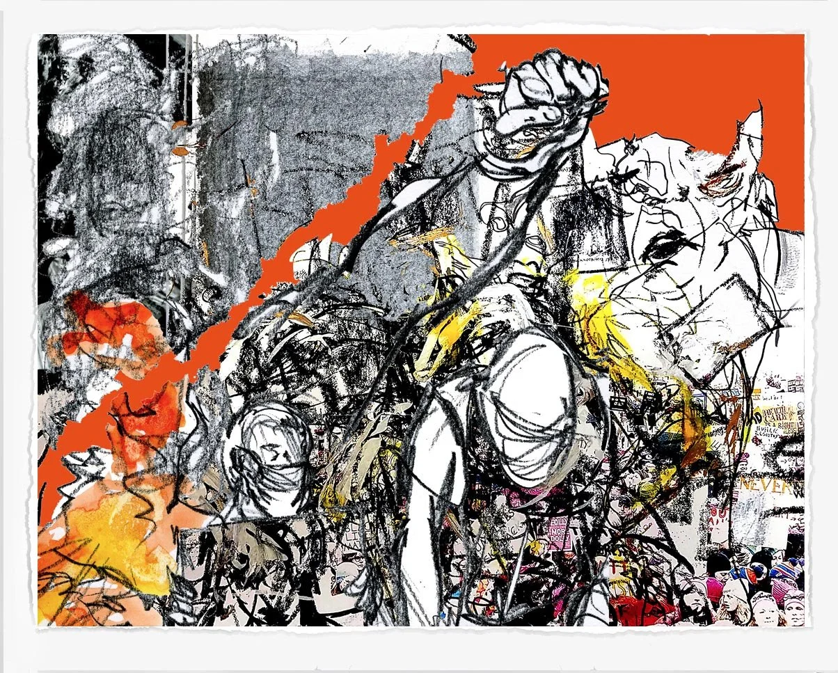 Protest with Veins 3,
2022, 
lithograph screenprint and cut paper,
28 x 36 in