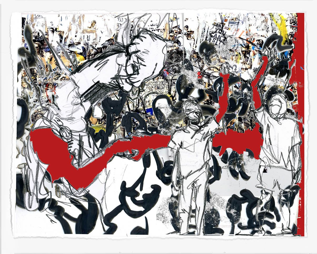Protest with Veins 23,
2025, 
lithograph screenprint and cut paper,
28 x 36 in