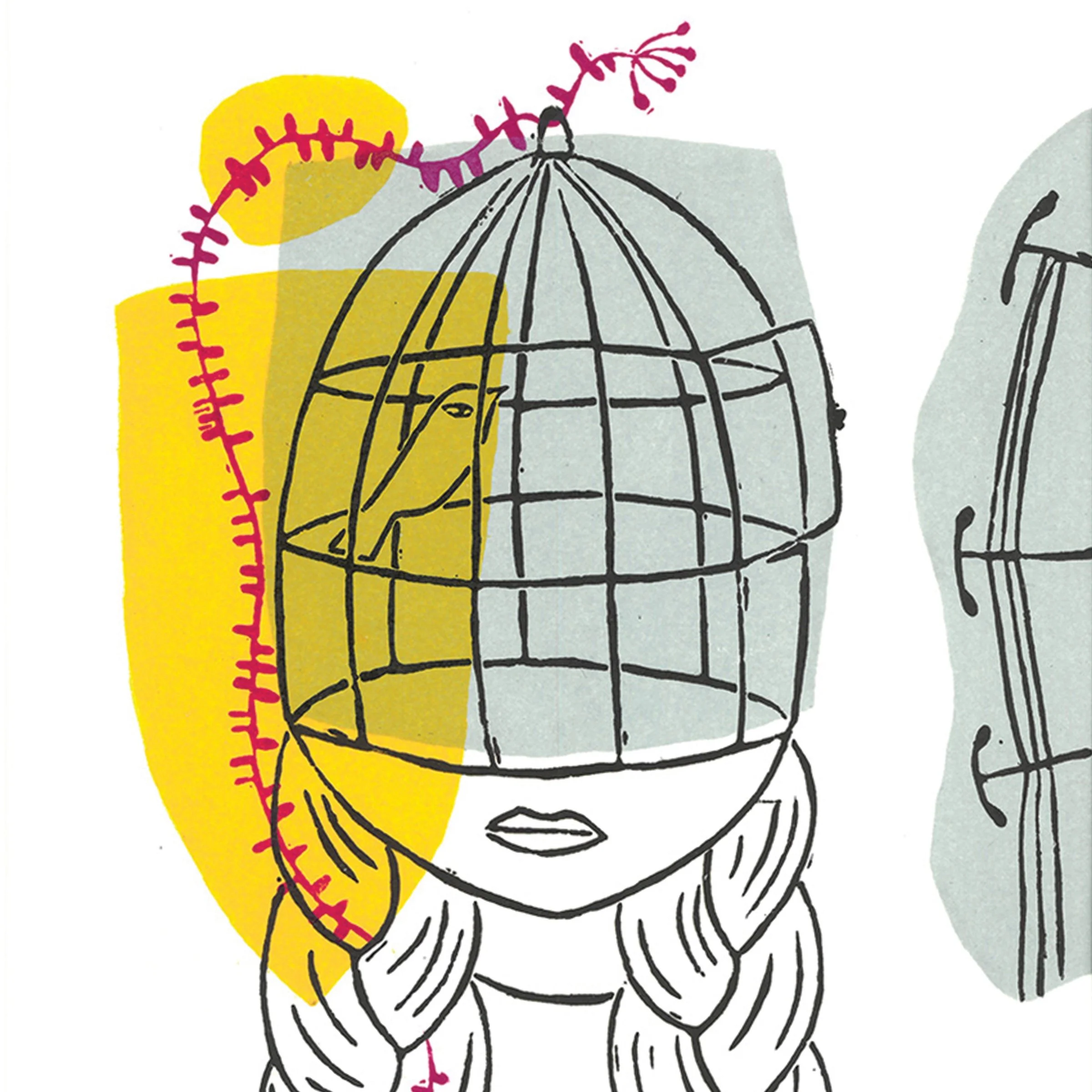 Maedeh Asgharpour, On Top. 2021. Linocut.